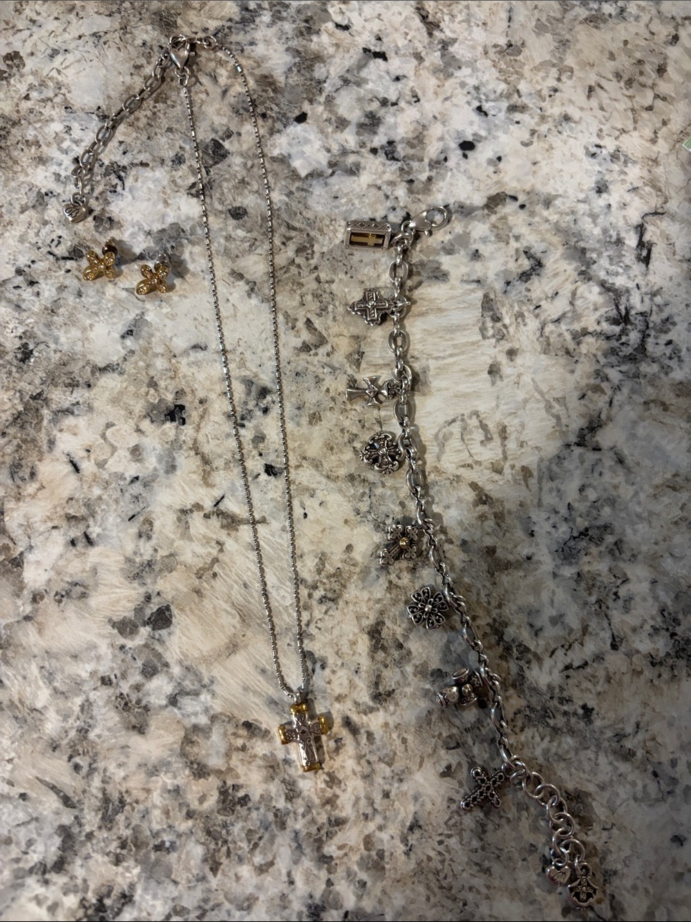 Brighton gold and silver cross set earrings necklace and cross bracelet